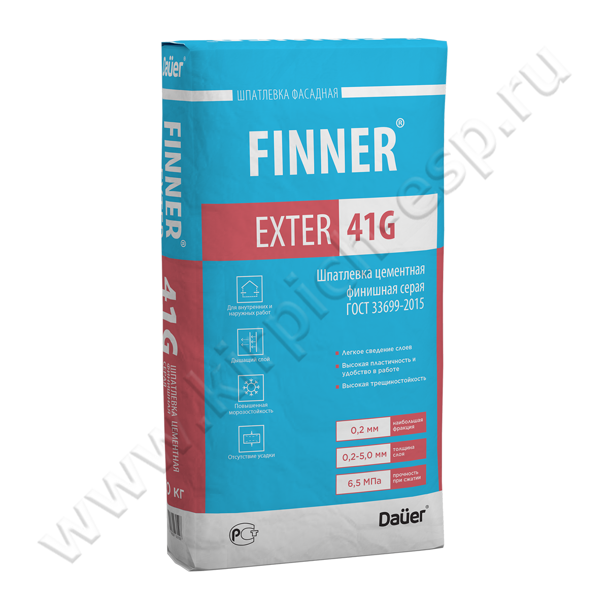 FINNER EXTER 41 G Шпатлевка цементная финишная серая 20 кг