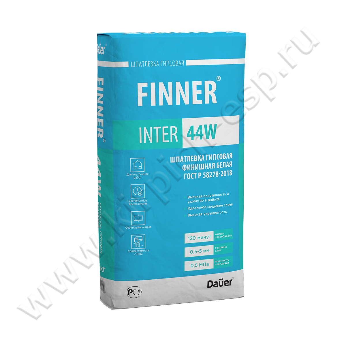 FINNER INTER 44 W Шпатлевка гипсовая финишная белая 20 кг