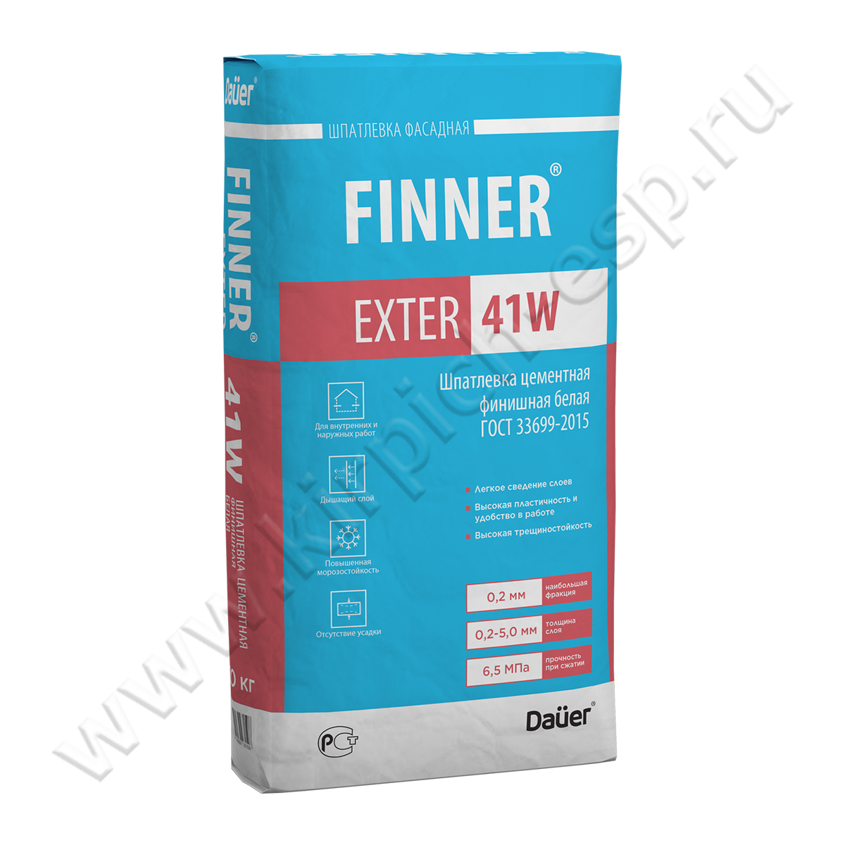 FINNER EXTER 41 W Шпатлевка цементная финишная белая 20 кг