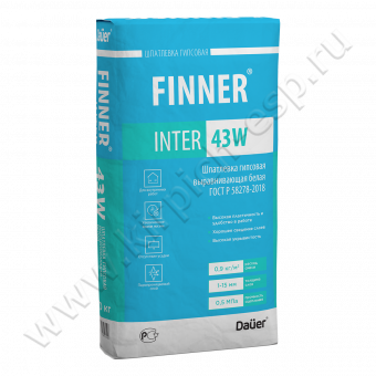 FINNER INTER 43 W Шпатлевка гипсовая выравнивающая белая 20 кг